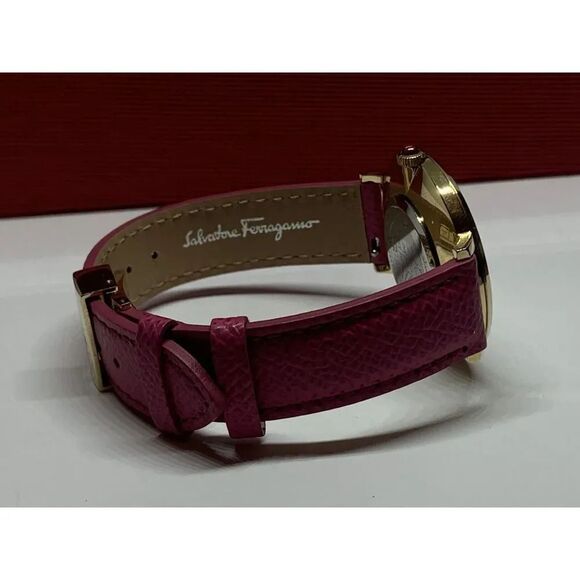 Ferragamo Women Pink Leather Analog White Dial Quartz Watch with Winder BL152 - Picture 9 of 12